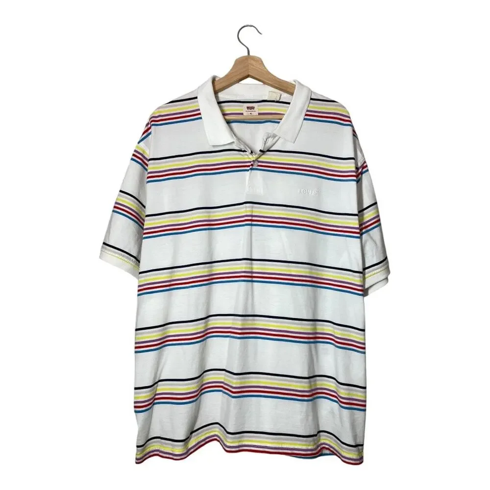 Levi's Mens Polo Shirt Striped White Size XL Vintage Fit Short Sleeve